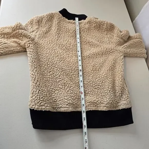 Anthropologie Marrakech Sherpa Bomber Jacket Women's S Tan Black Zip Up - Picture 9 of 14